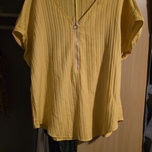 SHEIN Mustard V-Neck Blouse with Front Zipper